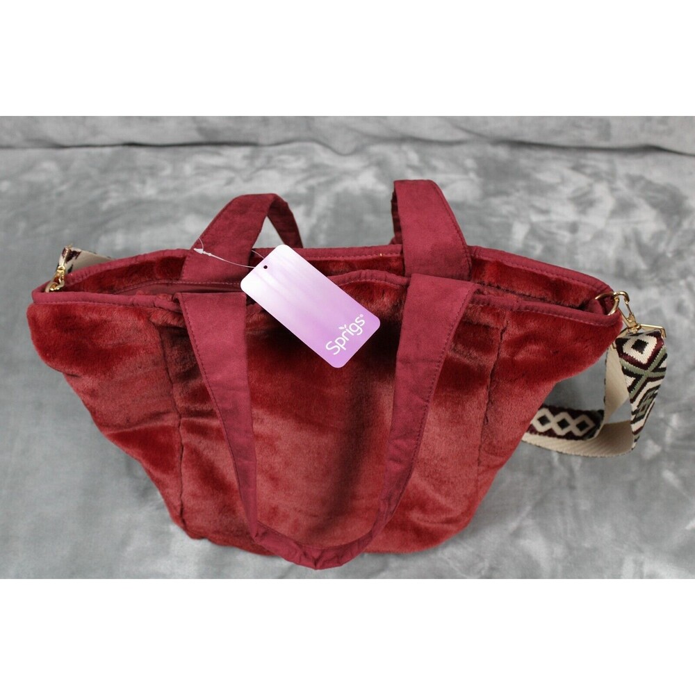 Sprigs Brand- Velvet Plush Burgundy Red Tote Crossbody Bag